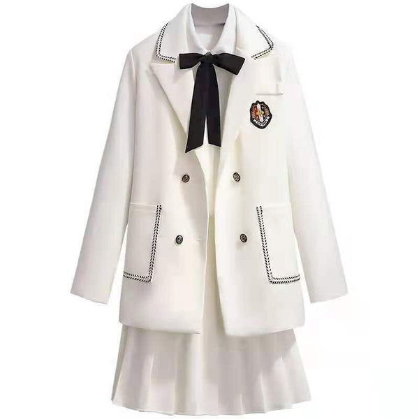 Skirt Set Women Celebrity High-waisted A-line Fried Street Bow Tie Shirt Suit Jacket Pleated Skirts Three-piece Suits