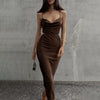Sleeveless Lace Up Straps Stain Midi Dress Women Elegant Slim Backless Sexy Party Prom Long Dresses Summer Gown Outfits