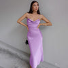 Sleeveless Lace Up Straps Stain Midi Dress Women Elegant Slim Backless Sexy Party Prom Long Dresses Summer Gown Outfits