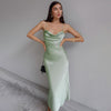 Sleeveless Lace Up Straps Stain Midi Dress Women Elegant Slim Backless Sexy Party Prom Long Dresses Summer Gown Outfits