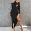 Slim Turtleneck Long Sleeve Maxi Dress Sexy Office Ladies High Slit Solid Party Dress 2023 Women Elegant Irregular Dress