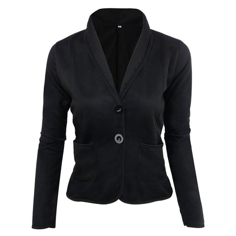 Fashion Slimming Full Sleeve Casual Notched Solid Short Pockets Small Coat Temperament  Office Lady  Lady Wear Blazer