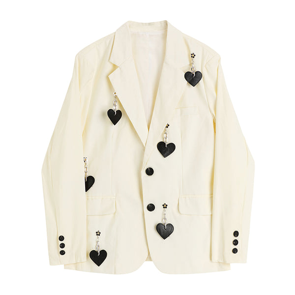Solid Blazer Women Jacket Loose Casual Pockets Female Heart Chain Loose Long Sleeve Work Suit Coat Office Lady Blazers