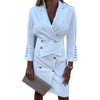 Solid Color Button Mini Dress Blazer Women Elegant Turn-Down Collar Blazers Office Lady Long Sleeve Dress blazer mujer