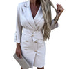 Solid Color Button Mini Dress Blazer Women Elegant Turn-Down Collar Blazers Office Lady Long Sleeve Dress blazer mujer