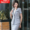 Spliced women skirt suits set elegant Business formal short sleeve office ladies plus size work uniforms grey red black