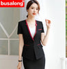 Spliced women skirt suits set elegant Business formal short sleeve office ladies plus size work uniforms grey red black