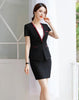Spliced women skirt suits set elegant Business formal short sleeve office ladies plus size work uniforms grey red black