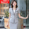 Spliced women skirt suits set elegant Business formal short sleeve office ladies plus size work uniforms grey red black