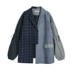 Fashion Spring Autumn 2022 Women Big Size Blazer Blue Plaid Asymmetrical New Lapel Loose Fit  Long Sleeve Jacket