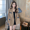 Spring Autumn Women Denim Splicing Casual Blazer Vintage Lapel Double Breasted Long Sleeve Loose Female Suit Jacket