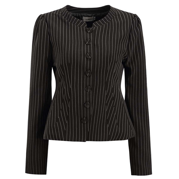 Fashion Street Striped Blazers of Women Single Breasted Button-up Peplum Coat  Autumn  Suit Jackets Stripe Coat