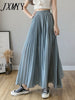 Streetwear Pleated Culotte Mujer Pants Blue Black Purple Chiffon Trousers Stretch High Waist Loose Wide Leg Pants Women