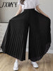Streetwear Pleated Culotte Mujer Pants Blue Black Purple Chiffon Trousers Stretch High Waist Loose Wide Leg Pants Women