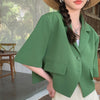 Streetwear Women Short Sleeve Suit Blazer Summer Loose Solid Top Casual Korean All-match Elegant Button Suit Blazer New