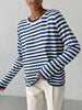 Stripe Sweater Women Casual Loose Knitted Pullover Autumn Elegant Long Sleeve Jumper Winter Korean Retro O Neck Knitwear