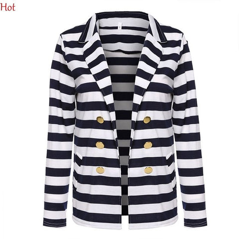 Fashion Striped Blazers Slim Casual Business Suit Lapel Cardigan Coat Office Ladies Clothing Outwear Knitted Blazer SVH031404