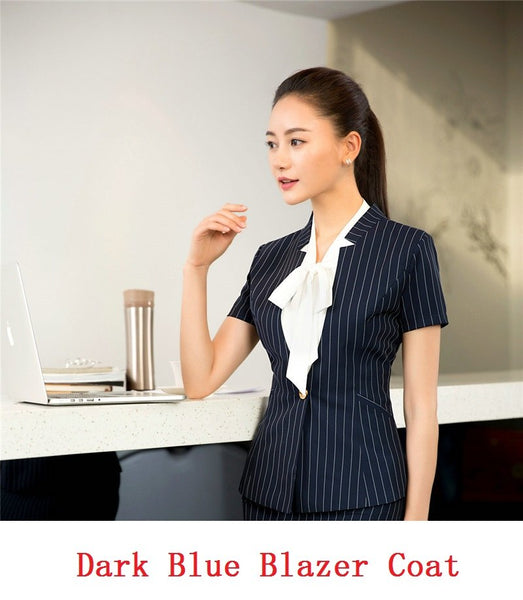 Fashion Striped Formal  Styles Blazers & Jackets Coat For Ladies Office Beauty Salon Outwear Tops Female Blazer Uniforms