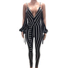 Fashion Striped Long Rompers Jumpsuits 2022 Summer Women Sexy Deep V Neck Split Long Sleeve Slim Bodycon Long Pants Overalls