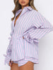 Striped Loose Tracksuit Women Shorts Sets 2023 Spring Summer Casual Female Suits Long Sleeve Shirts+Mini Shorts