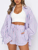 Striped Loose Tracksuit Women Shorts Sets 2023 Spring Summer Casual Female Suits Long Sleeve Shirts+Mini Shorts