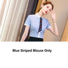 Styles 2022 Summer Novelty Blue Formal suits with Shirt and Skirt for Women Business Work Wear Blouse Plus Size 5XL