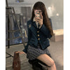 Suit Female 2023 Autumn Temperament Suit Jacket + Short Long-sleeved Shirt + High-waist Plaid Skirt Three-piece Suit