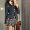 Suit Female 2023 Autumn Temperament Suit Jacket + Short Long-sleeved Shirt + High-waist Plaid Skirt Three-piece Suit