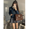 Suit Female 2023 Autumn Temperament Suit Jacket + Short Long-sleeved Shirt + High-waist Plaid Skirt Three-piece Suit