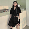 Suit Female 2022 Summer Skirt Suits Design Small Suit Short Sleeve Lapel Loose Short Coat + Pleated Skirt