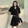 Suit Female 2023 Summer Skirt Suits Design Small Suit Short Sleeve Lapel Loose Short Coat + Pleated Skirt