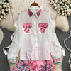 Suit Women's Spring And Summer High-end Light  Flounce Lapel Chiffon Shirt High Waist Skirt 2-piece Set