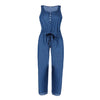 Fashion Summer Denim Jumpsuit Women Vest Sleeveless Elstic Tied Waist Long Trousers Overalls Female Pockets Jeans Jumpsuits