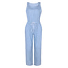 Fashion Summer Denim Jumpsuit Women Vest Sleeveless Elstic Tied Waist Long Trousers Overalls Female Pockets Jeans Jumpsuits