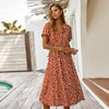 Summer Dress Women 2022 Polka Dot Print High Waist Vintage A-Line Dress Elegant Single-Breasted Boho Midi Long Dresses