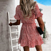 Summer Dress Women Floral Printed V-neck Lace Casual Dress Ruffled Dresses For Women 2023 Elegant Sundress Ropa Mujer