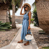Summer Elegant Sleeveless Button Long Dress Women Turn-Down Collar Denim Party Dress Lady Casual Chic Design DressMujer