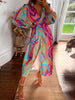 Summer Printed Dress Women Blouse Neck Midi Striped Dress Casual Comfortable Side-Wrap Dress Female Long Sleeve Dresses