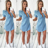 Summer Sexy Women Loose Casual Denim Short Sleeve V Neck Shirt Tops Blouse Jeans Dress Vestidos Size S-XL