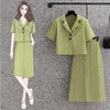 Summer Skirt Suit Women's Short-Sleeved Crop Blazer Coat And Pencil Split Skirt 2 Two Piece Set Office Lady Casual M-4XL