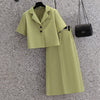 Summer Skirt Suit Women's Short-Sleeved Crop Blazer Coat And Pencil Split Skirt 2 Two Piece Set Office Lady Casual M-4XL