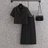 Summer Skirt Suit Women's Short-Sleeved Crop Blazer Coat And Pencil Split Skirt 2 Two Piece Set Office Lady Casual M-4XL
