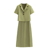 Summer Skirt Suit Women's Short-Sleeved Crop Blazer Coat And Pencil Split Skirt 2 Two Piece Set Office Lady Casual M-4XL