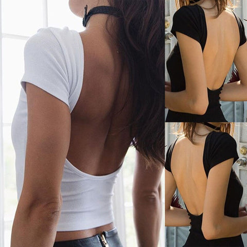 Summer Women Casual Tank Tops Vest Blouse Short Sleeve Crop Tops Shirt Black White Halter Costume