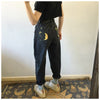 Sun Star Printed Pants Jeans Women Autumn Black High Waist Young Girls Chic Denim Trousers Woman Cool Boyfriends Jeans
