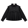 Sweet Design Ruffled Women Short Blouse Long Sleeve Solid Color Turn Down Cute Ladies Shirt Tops Cotton Loose