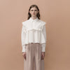 Sweet Design Ruffled Women Short Blouse Long Sleeve Solid Color Turn Down Cute Ladies Shirt Tops Cotton Loose