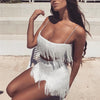 Tassel Spaghetti Strap Crop Top Mini Dress 2 Two Piece Set Women Sexy Camis Package Hip Dresses Party Clubwear Suits