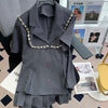 Temperament Women Summer 2 Piece Set Diamonds Sailor Collar Turn Down Collar Short Sleeve+High Waist Pleated Skirt Suits