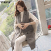 Temperament Women's Vest Suit 2022 Spring and Autumn Double-breasted Long Ladies Jacket Plaid Coat Women